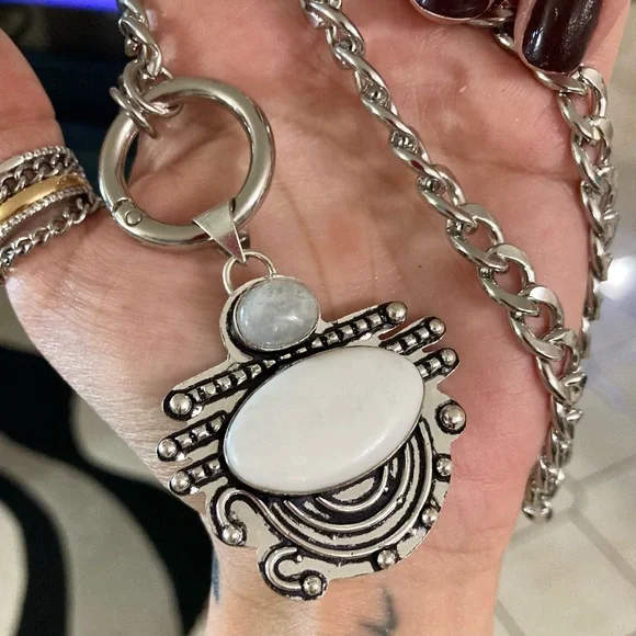 925 Sterling silver overlay crystal quartz & white agate gemstone boho necklace - Picture 5 of 11